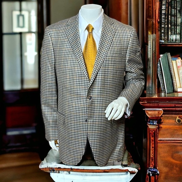 VTG Hart Schaffer Marx Blazer Men’s Brown Tan Rust Cashmere Sport Coat Size 44L - Picture 1 of 11